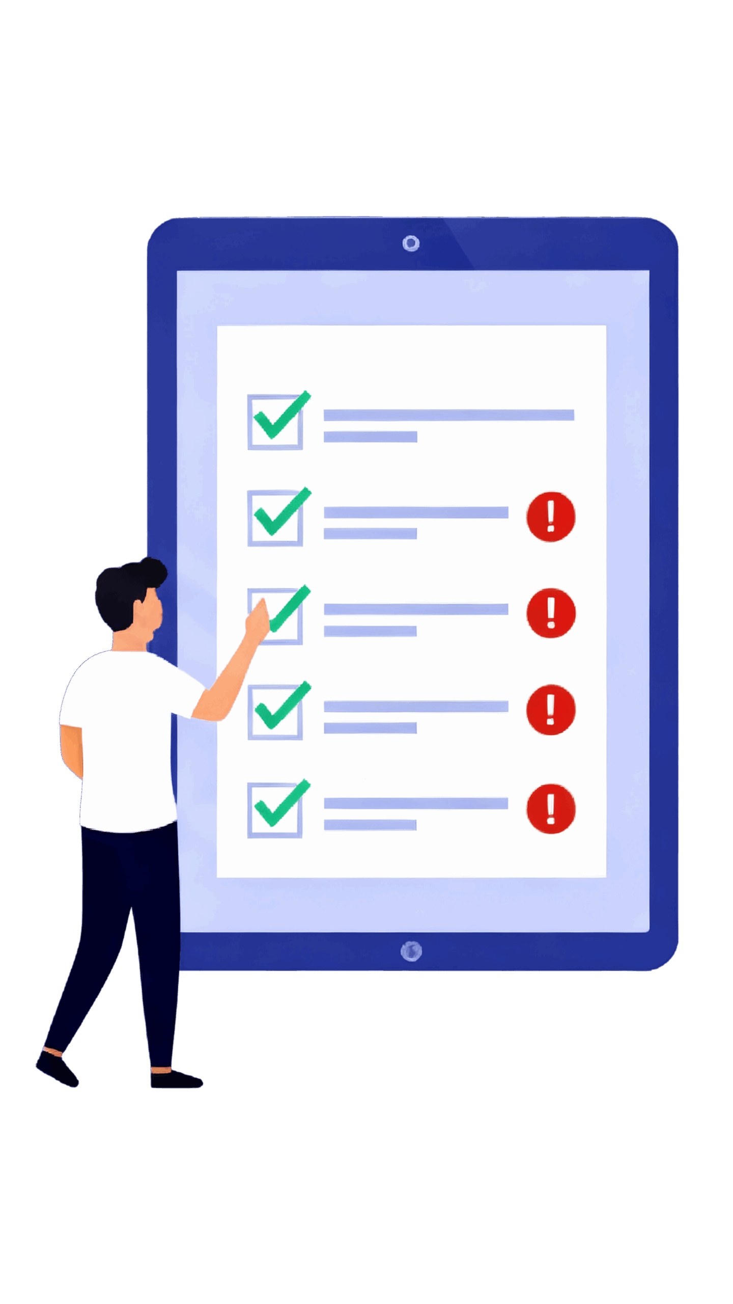 Policyprocess_NoBackground An employee uses a checklist to review the processes behind the policies for smooth operation.