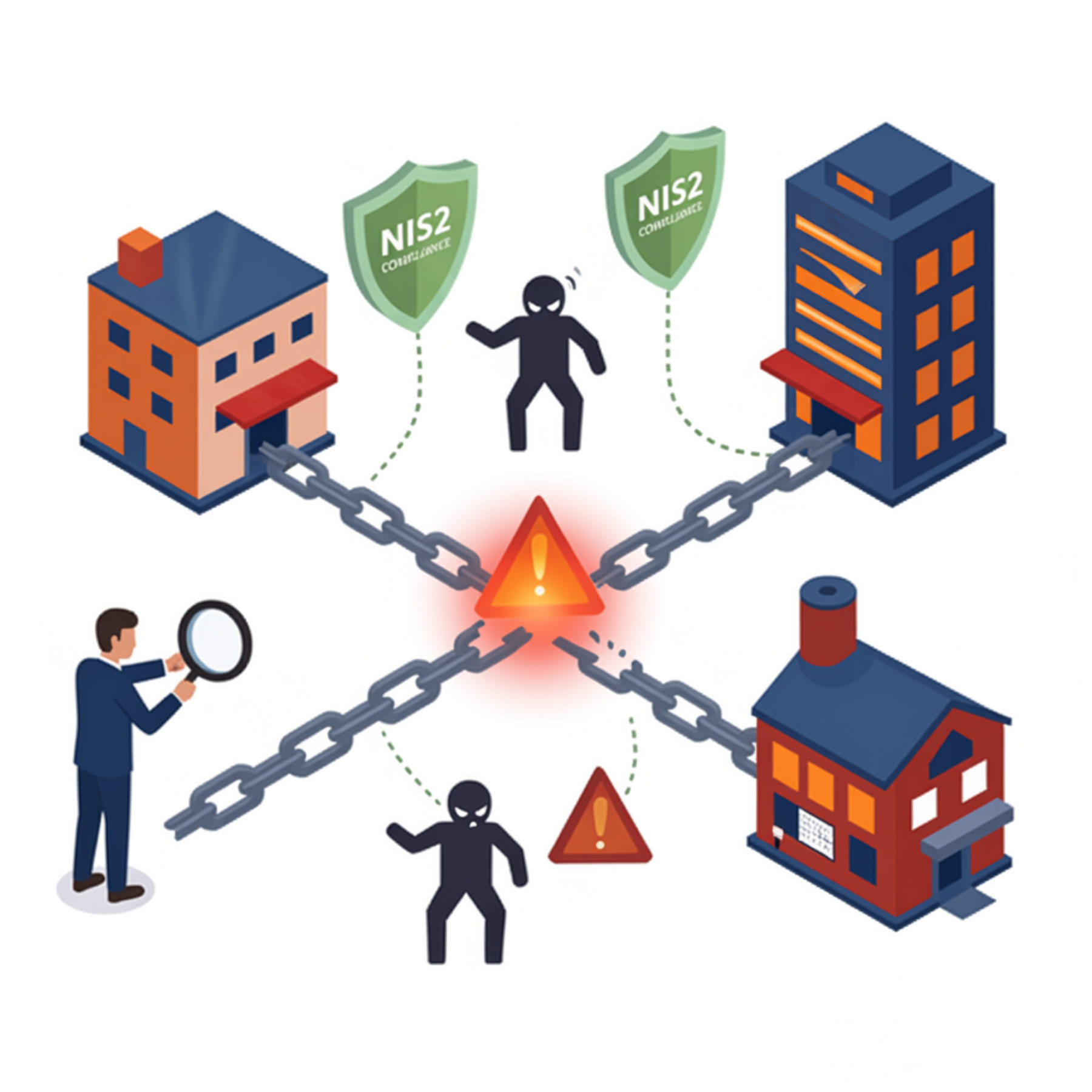 NIS2 für KMU Blog Lieferkette NIS2: Sicherheitsrisiken in der Lieferkette durch vernetzte Unternehmen und gemeinsame Schwachstellen.